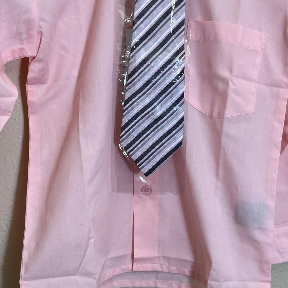 NWT Luca Gabriel Pink Button-Up Shirt with Striped Tie